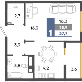 38,1 м², 1-комнатная квартира 5 219 700 ₽ - изображение 13