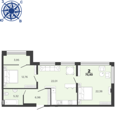 75,1 м², 2-комнатная квартира 7 200 000 ₽ - изображение 49