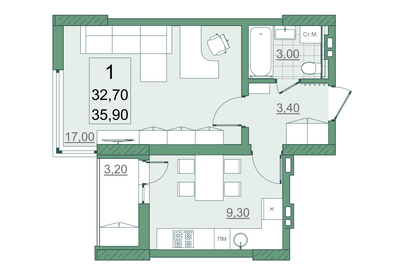 41 м², 1-комнатная квартира 3 850 000 ₽ - изображение 119