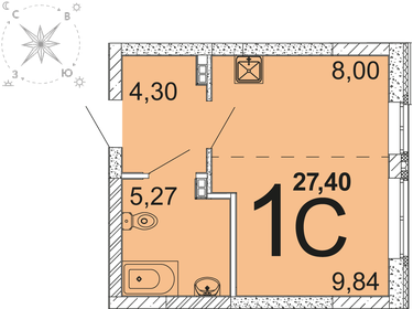 Квартира 27,4 м², студия - изображение 1