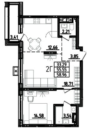 59 м², 2-комнатная квартира 5 096 140 ₽ - изображение 1
