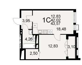 Квартира 43,6 м², 1-комнатная - изображение 1