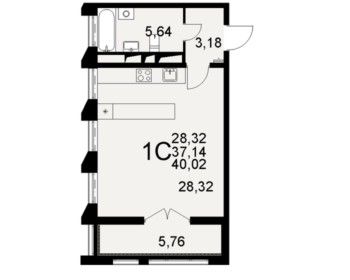 40 м², 1-комнатная квартира 6 403 200 ₽ - изображение 1