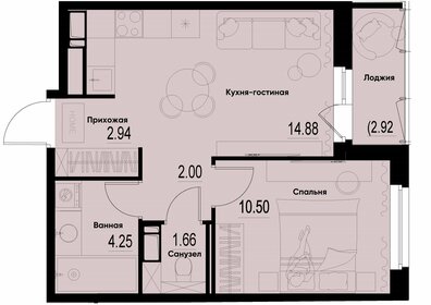 Квартира 37,7 м², 1-комнатная - изображение 1