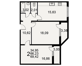 Квартира 69,4 м², 2-комнатная - изображение 1