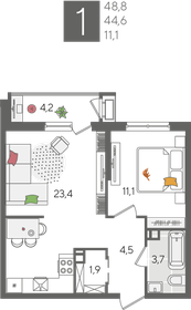 50 м², 1-комнатная квартира 12 255 000 ₽ - изображение 23
