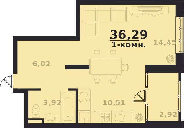 36,3 м², 1-комнатная квартира 4 354 800 ₽ - изображение 1