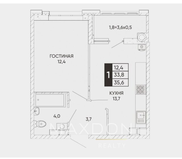 36 м², 1-комнатная квартира 5 050 000 ₽ - изображение 1