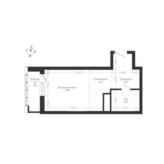 33,8 м², квартира-студия 6 827 600 ₽ - изображение 1