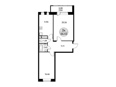 Квартира 66,4 м², 2-комнатная - изображение 1