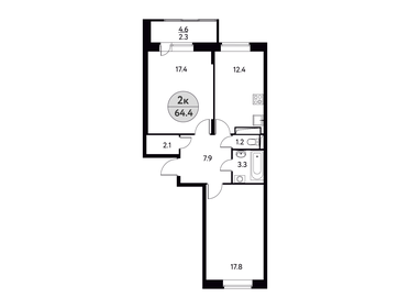 Квартира 64,4 м², 2-комнатная - изображение 1