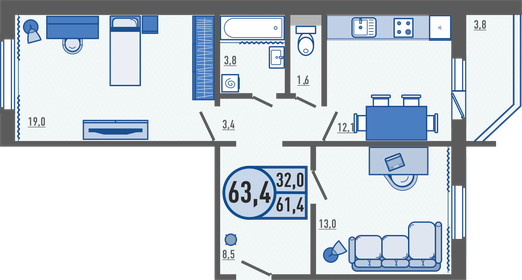 63,7 м², 2-комнатная квартира 5 650 190 ₽ - изображение 11