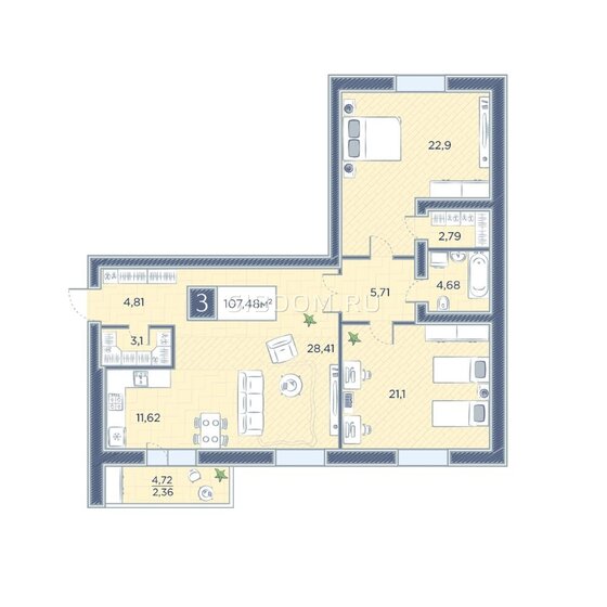 107,5 м², 3-комнатная квартира 11 250 000 ₽ - изображение 1
