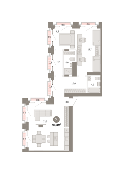 96,3 м², 2-комнатная квартира 31 550 000 ₽ - изображение 1