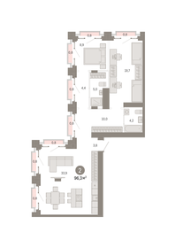 Квартира 96,3 м², 2-комнатная - изображение 1