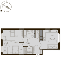 Квартира 75,4 м², 2-комнатная - изображение 1