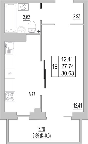 30,6 м², квартира-студия 2 481 030 ₽ - изображение 1