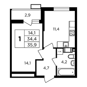 Квартира 37,3 м², 1-комнатная - изображение 1