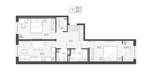 57 м², 2-комнатная квартира 6 750 000 ₽ - изображение 56