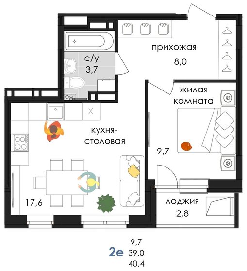 40,4 м², 2-комнатная квартира 5 614 146 ₽ - изображение 1