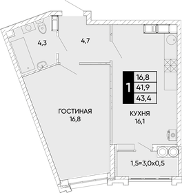 Квартира 43,4 м², 1-комнатная - изображение 1