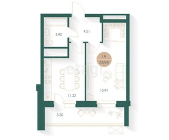 Квартира 38,5 м², 1-комнатная - изображение 1