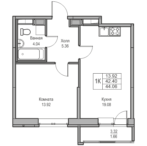 42,4 м², 1-комнатная квартира 8 252 438 ₽ - изображение 1