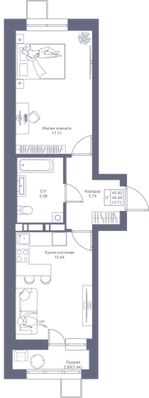 45,9 м², 1-комнатная квартира 10 653 440 ₽ - изображение 1