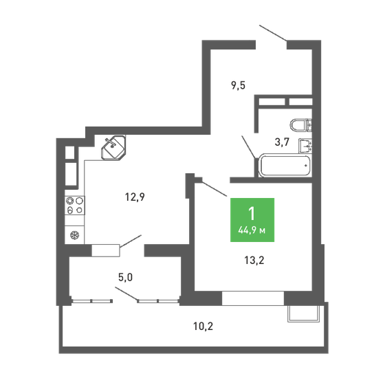 44,9 м², 1-комнатная квартира 5 414 873 ₽ - изображение 1