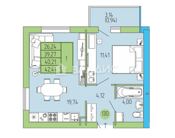 Квартира 39,6 м², 2-комнатная - изображение 1