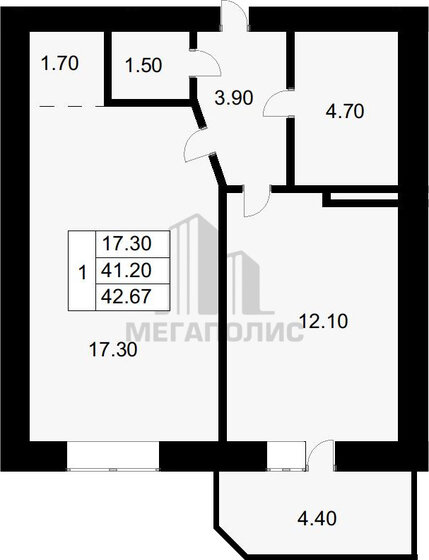 43,8 м², 1-комнатная квартира 5 480 000 ₽ - изображение 1