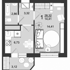 Квартира 28,3 м², 1-комнатная - изображение 2