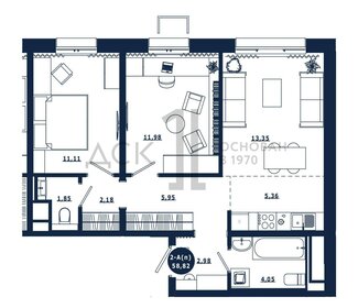 Квартира 58,8 м², 2-комнатная - изображение 1