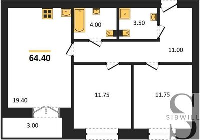 Квартира 64,4 м², 2-комнатная - изображение 1