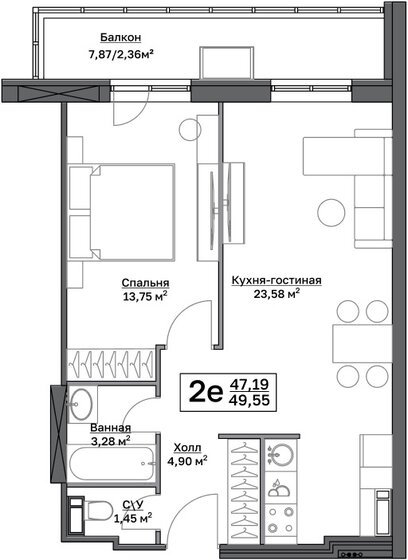 49,6 м², 1-комнатная квартира 6 343 965 ₽ - изображение 1