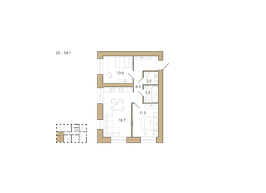 Квартира 54,7 м², 2-комнатная - изображение 1