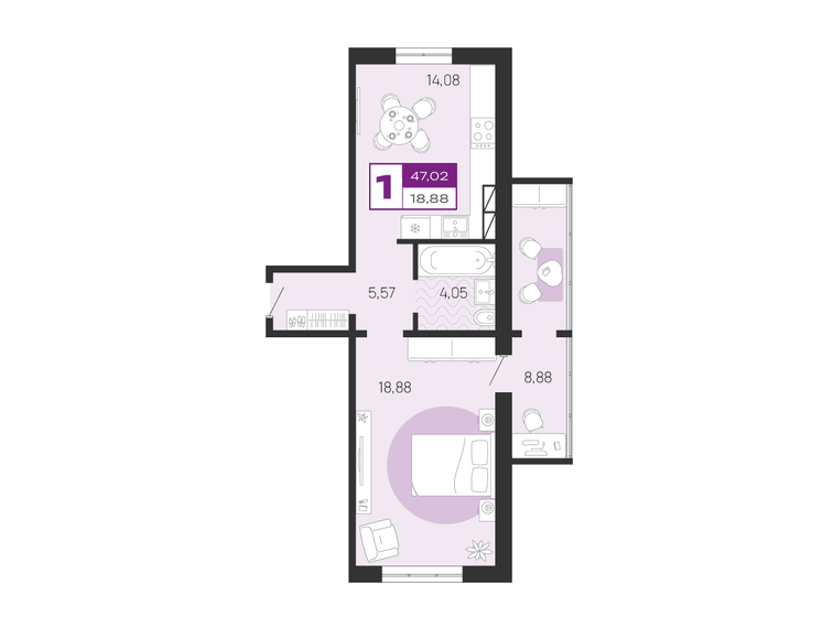 47 м², 1-комнатная квартира 3 244 380 ₽ - изображение 1