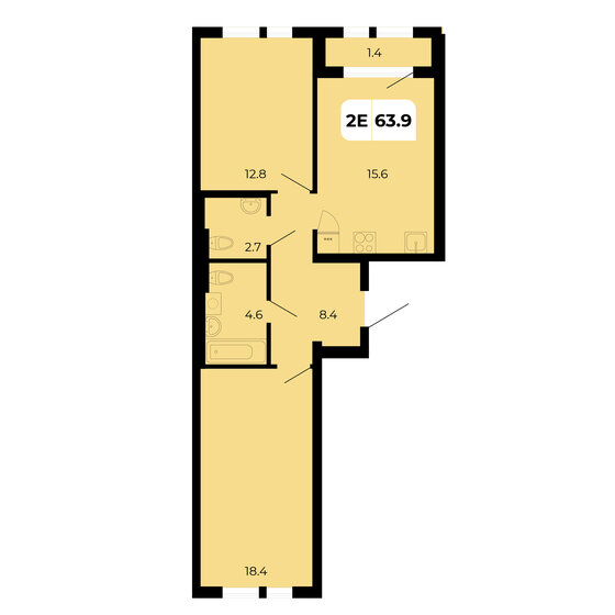 63,9 м², 2-комнатная квартира 7 476 300 ₽ - изображение 1
