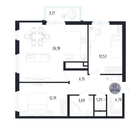 70 м², 2-комнатная квартира 8 670 462 ₽ - изображение 1