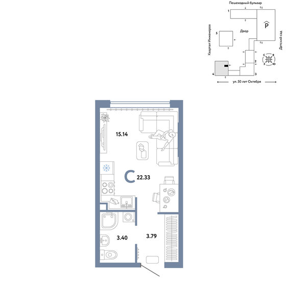 22,3 м², квартира-студия 4 390 000 ₽ - изображение 1