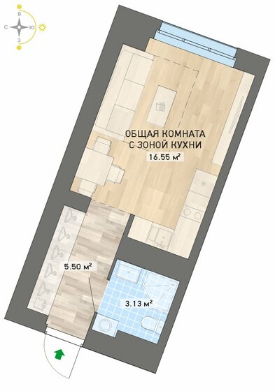 25,2 м², квартира-студия 3 850 000 ₽ - изображение 1