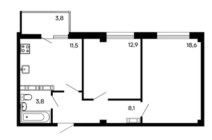 Квартира 58,7 м², 2-комнатная - изображение 1