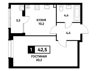 Квартира 42,5 м², 1-комнатная - изображение 1