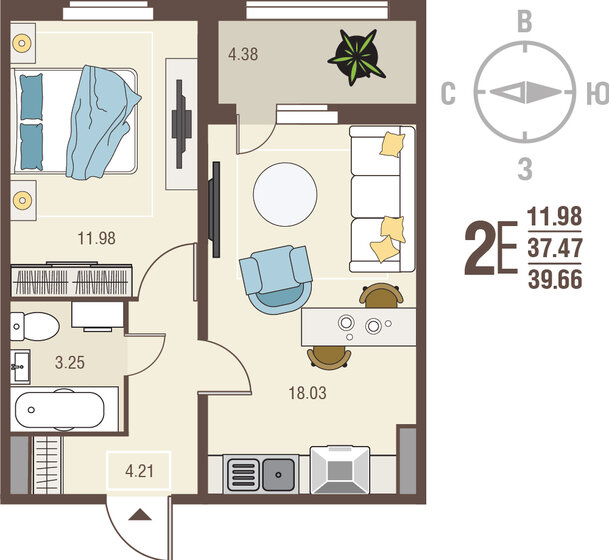 39,7 м², 1-комнатная квартира 3 688 380 ₽ - изображение 51
