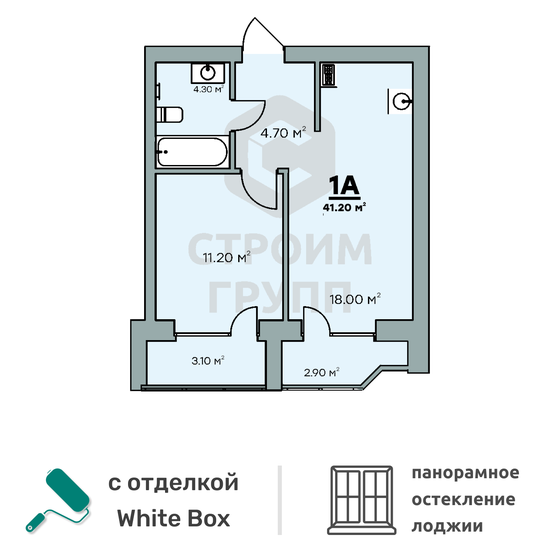 41,2 м², 1-комнатная квартира 4 074 600 ₽ - изображение 1