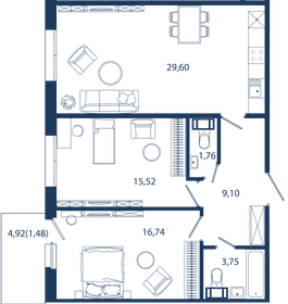 Квартира 78 м², 2-комнатные - изображение 1