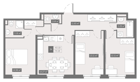 75 м², 3-комнатная квартира 9 950 000 ₽ - изображение 144