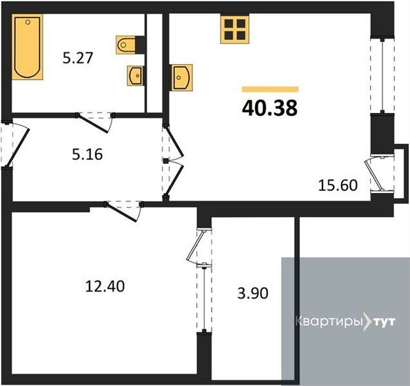 40,4 м², 1-комнатная квартира 6 736 199 ₽ - изображение 1