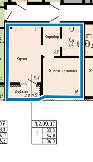 36,3 м², 1-комнатная квартира 5 400 000 ₽ - изображение 1