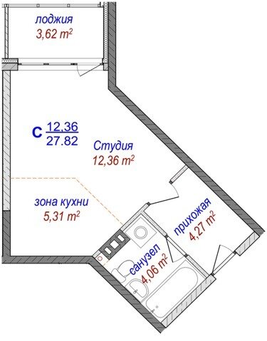 27,8 м², апартаменты-студия 3 755 700 ₽ - изображение 1